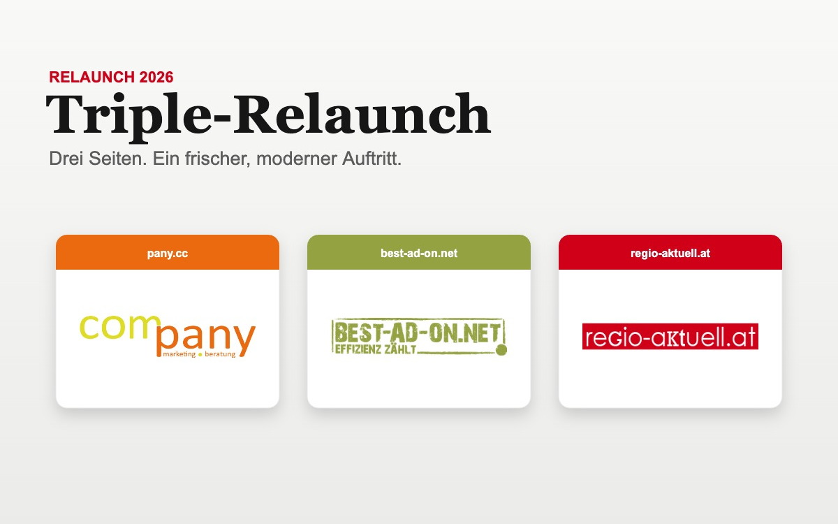 Triple-Relaunch: com.pany relauncht die Websites pany.cc, best-ad-on.net und regio-aktuell.at